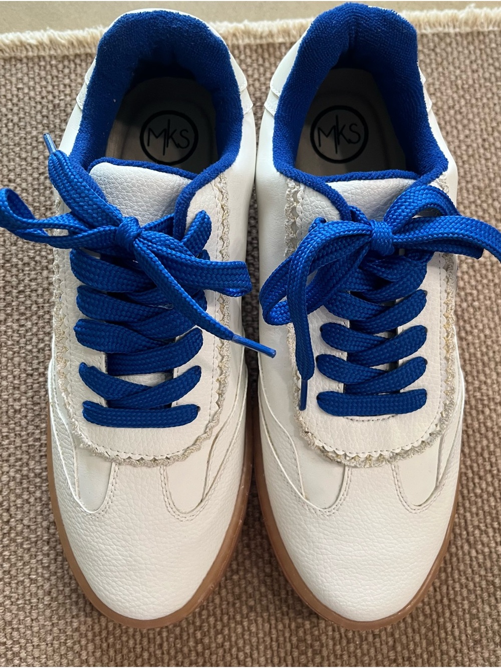 MKS Shoes (Makers) Jessie 2 Bow Game Day Sneakers White Royal Blue Gum Sole Sz10